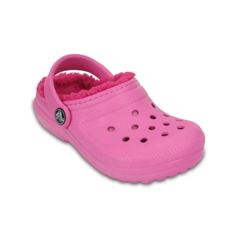 Crocs Classic Fuzz-foret træsko til børn (lyserød / lyserød candy) til børn