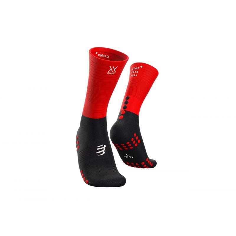 Chaussette de compression Compressport Mid Compression -sukat (musta / punainen)