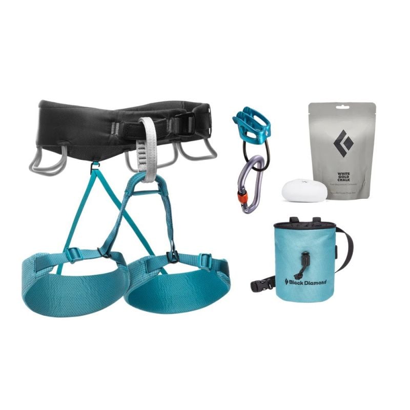 Women's cliff kit Black Diamond Momentum Harness (Aqua Verde)