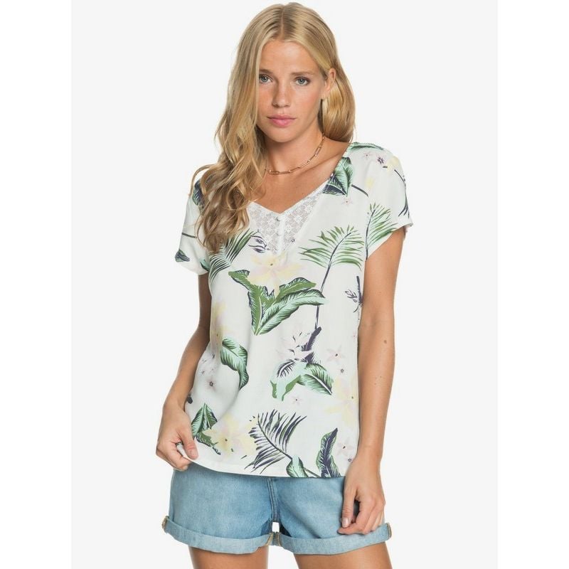 Maglietta Roxy Paradise Stories da donna (Bianco Neve Large Praslin)