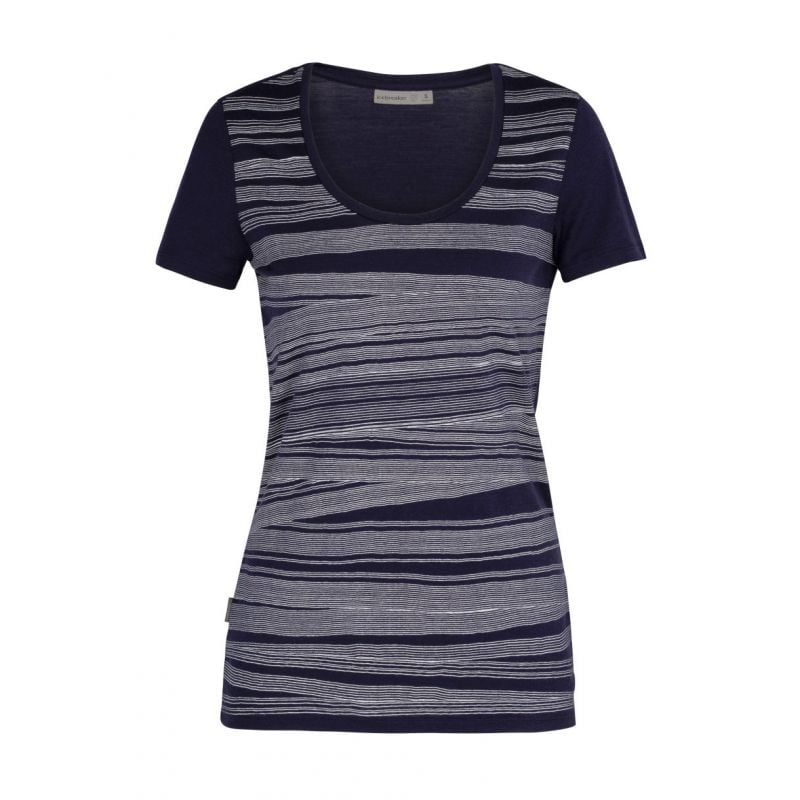 ICEBREAKER Tech Lite Ss Scoop 1000 Lines (Midnight Navy) Damen T-Shirt