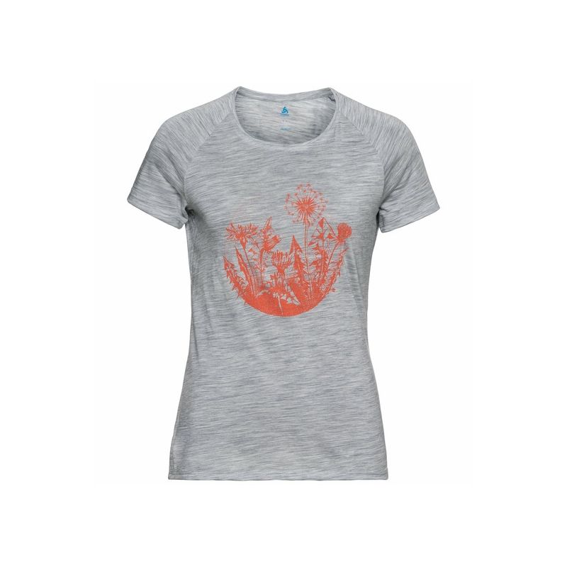 T-shirt Odlo Concord (stone Grey Melange - Flower Graphic) Kvinnor