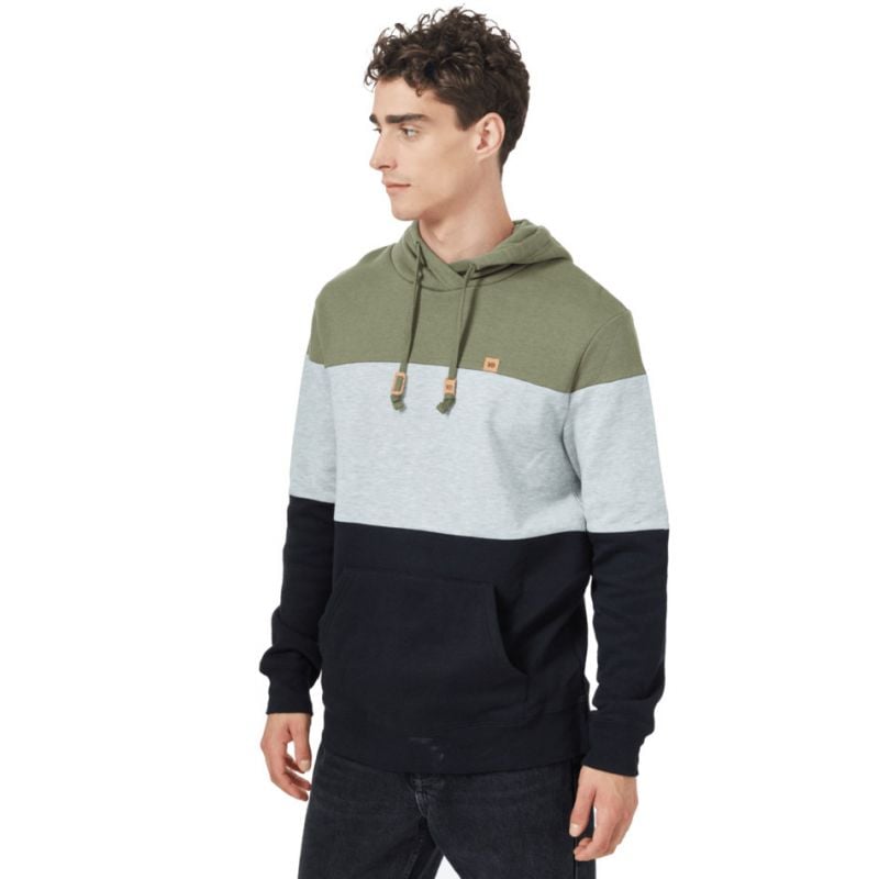 Miesten Tentree Treefleece Blocked Reynard -huppari (Jäkälänvihreä / Hi Rise Grey Heather / Meteoriittimusta)