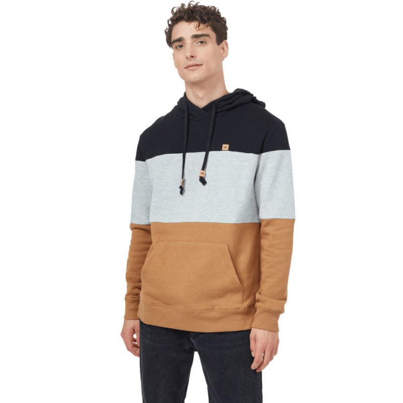 Herre Tentree Treefleece Blocked Reynard hættetrøje (Meteorit sort / Hi Rise Grey Heather / Foxtrot Brown)
