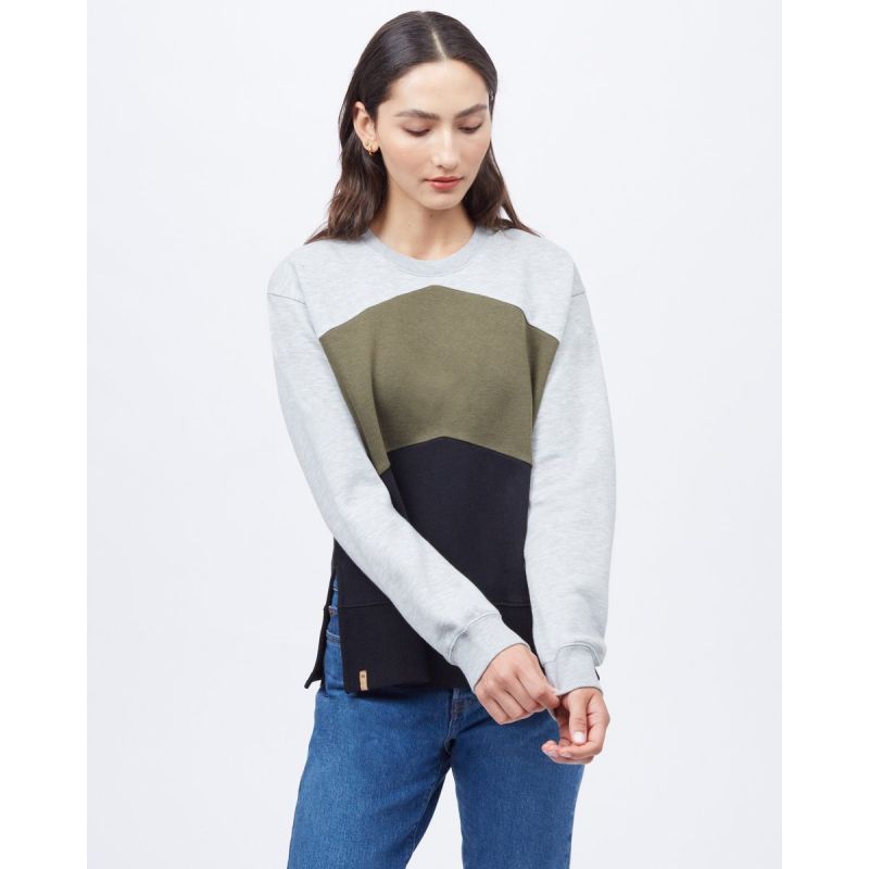 Tentree Treefleece Chevron Crew Sweatshirt (Hi Rise Grey Heather / Olive Night Green / Meteorite Black) kvinne