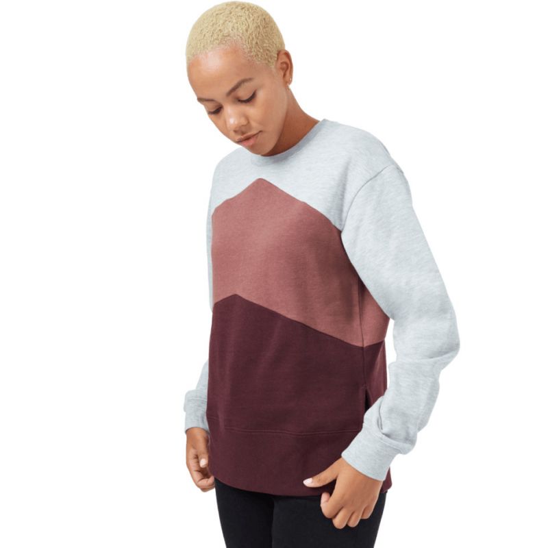 Tentree Treefleece Chevron Crew Sweatshirt (Hi Rise Grey Heather / Mesa Red / Mulberry) kvinnor