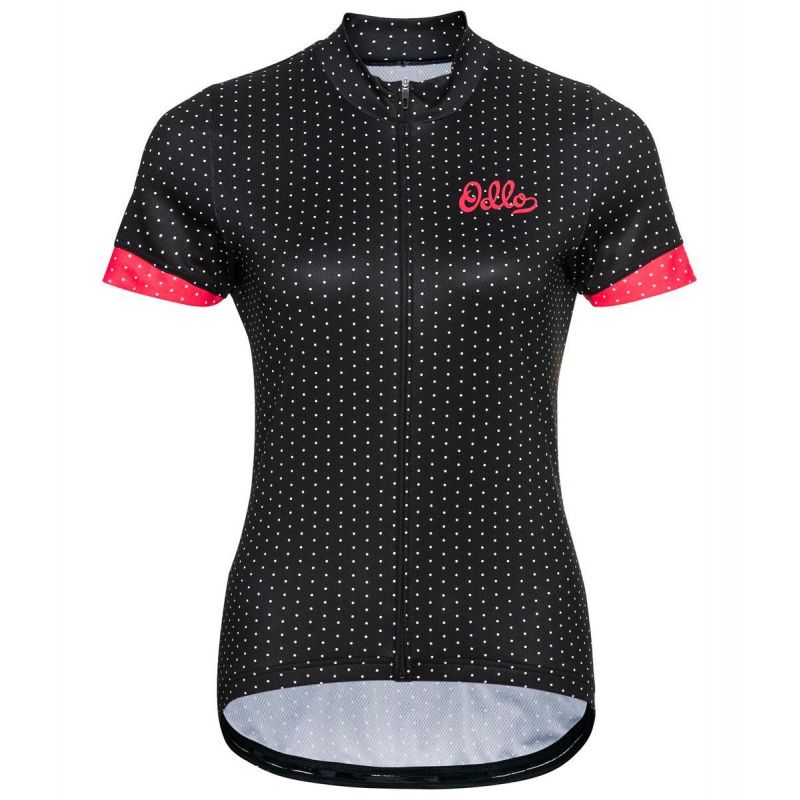 Fahrradtrikot Odlo Collar Full Zip Essential (black - pink) Women