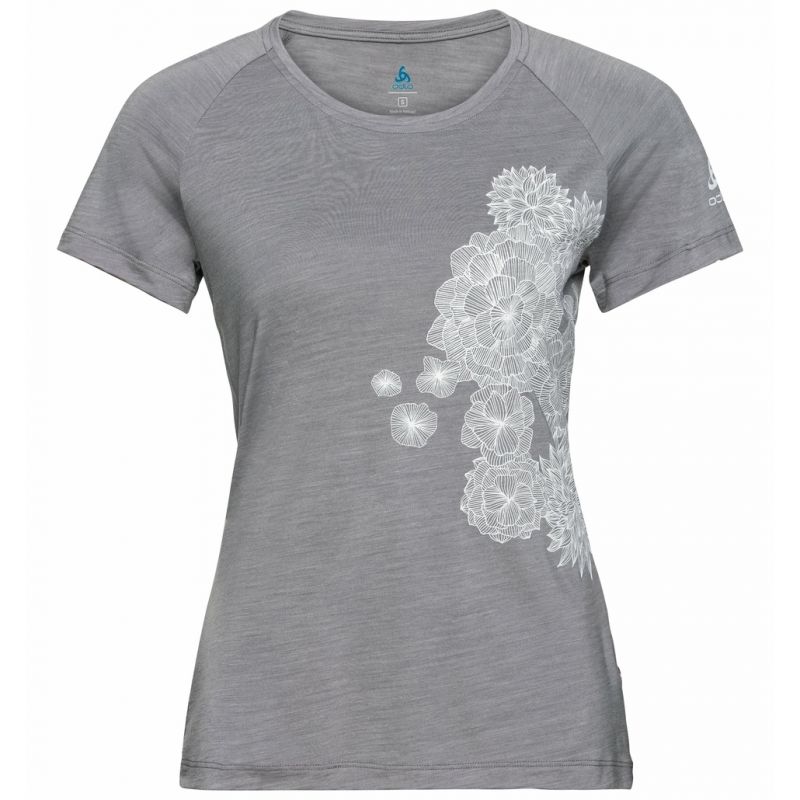 T-paita Odlo Concord Leaf Print (Grey melange) naiset