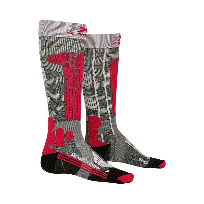 Dames skisokken X-Socks Rider 4.0 (stone grey melange/roze)