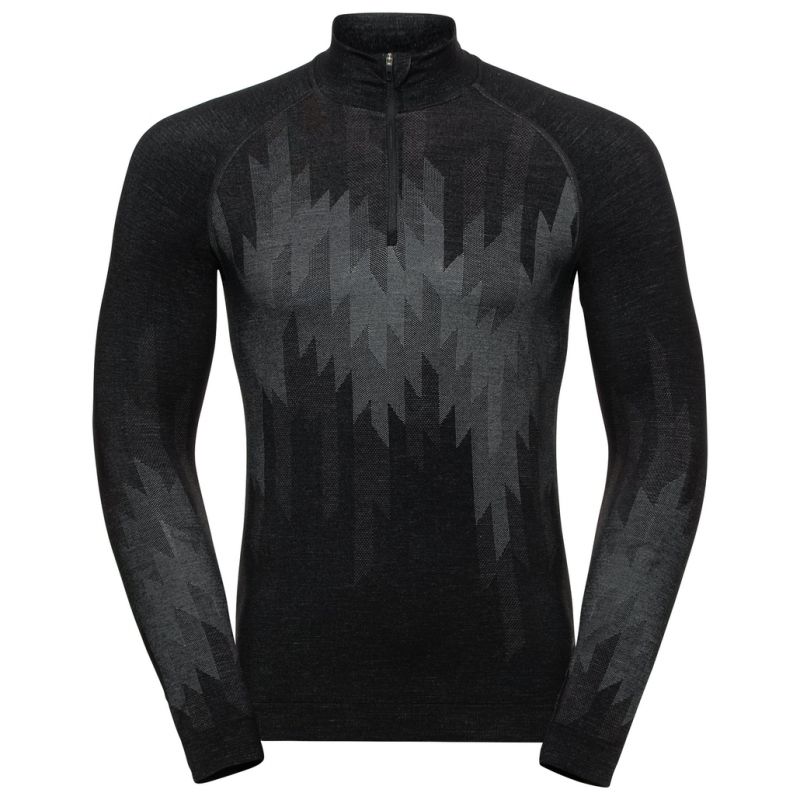 Top tecnico a mezza zip Odlo Kinship Performance Wool 200 (nero melange) uomo