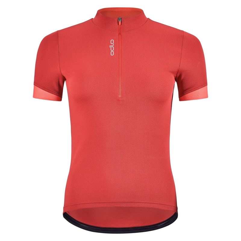 Radtrikot mit halbem Reißverschluss Odlo Essential (american beauty - cayenne) Frau
