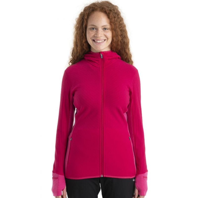 Couche intermédiaire Icebreaker Descender LS Zip Hood (Electron Pink/Tempo) Femme