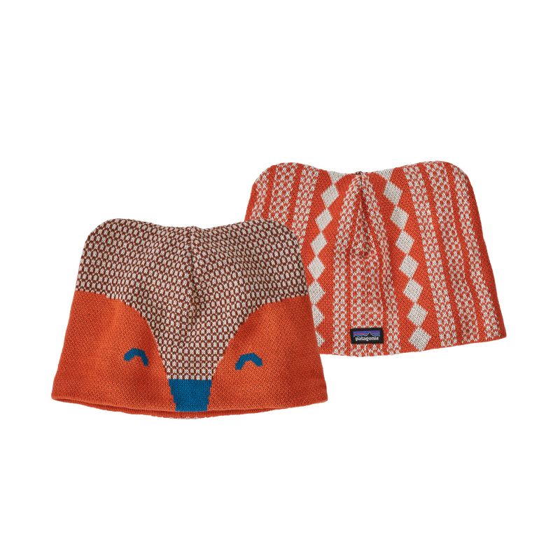 Vändbar babyhatt Patagonia Baby Animal Friends Beanie (Beanie Fox: Henna Brown)