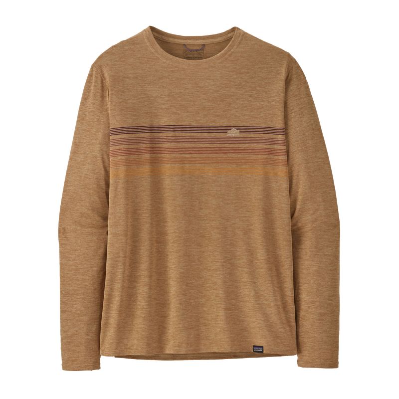 T-shirt PATAGONIA L/s Cap Cool Daily Graphic Shirt (Line Logo Ridge Stripe: marron X-Dye) homme