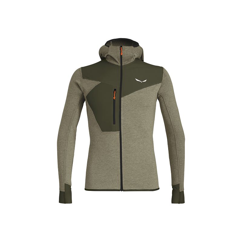 Jacka Salewa PUEZ 2 DRY L/S HOOD FZ TEE (mörk oliv melange) man