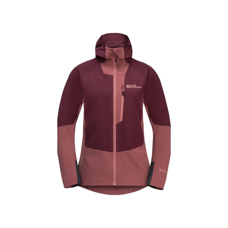 JACK WOLSKIN ALPSPITZE HOODY softshelljakke til dame (Dark Maroon)