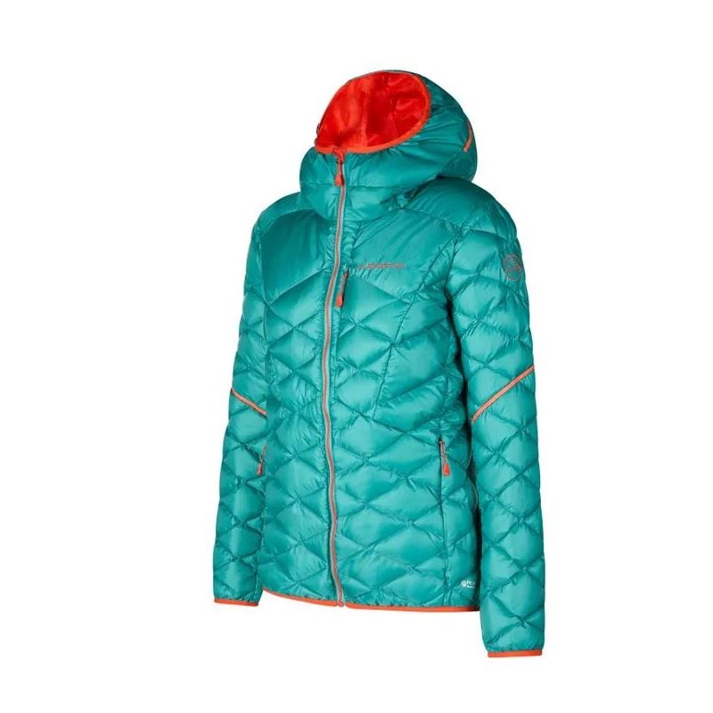 LaSportiva Pinnacle dunjakke til kvinder (lagoon/cherry tomato)