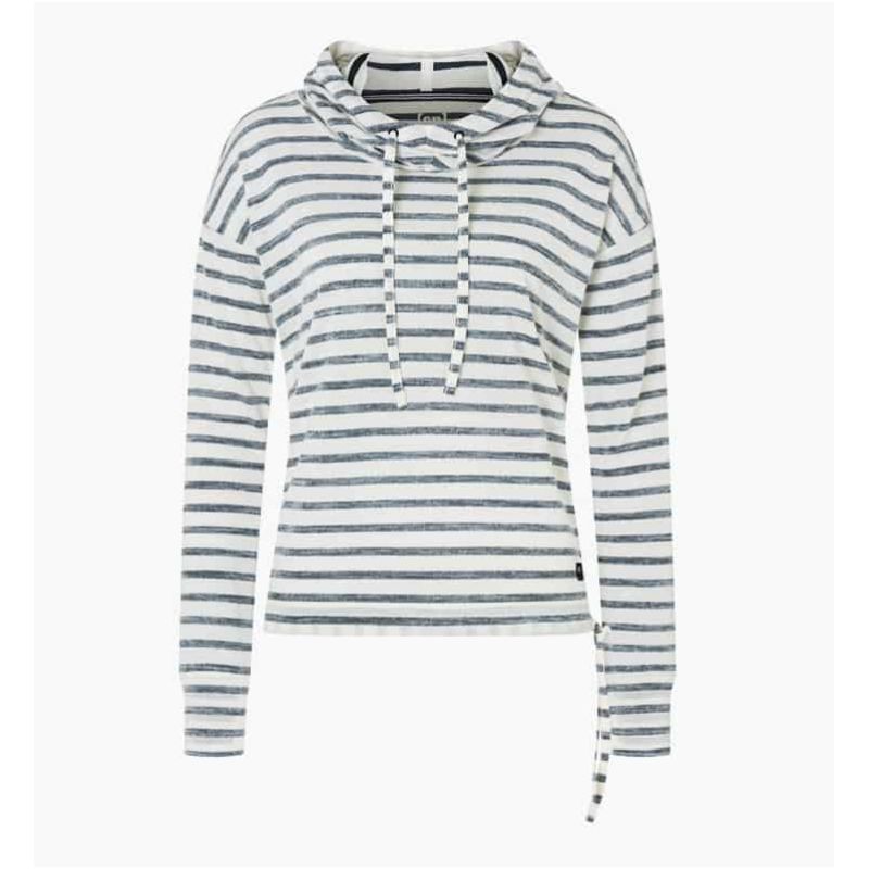 SUPER.NATURAL W FUNNEL STRIPE HOODIE Färsk vit/marin randig