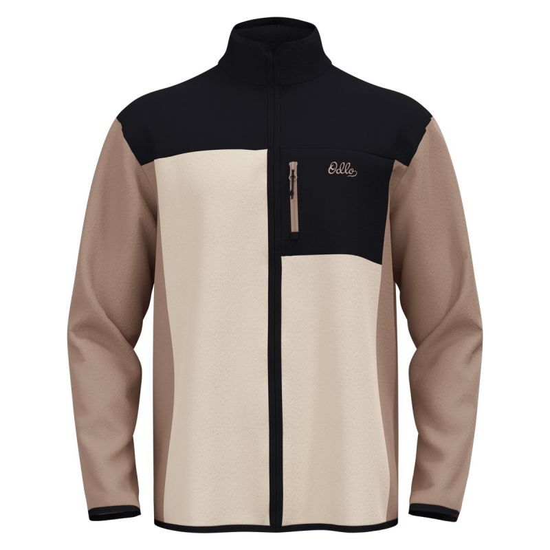 Odlo Mid layer full zip fleece - Miesten ESSENTIAL HIGH PILE BLOCKED (musta - cinder)