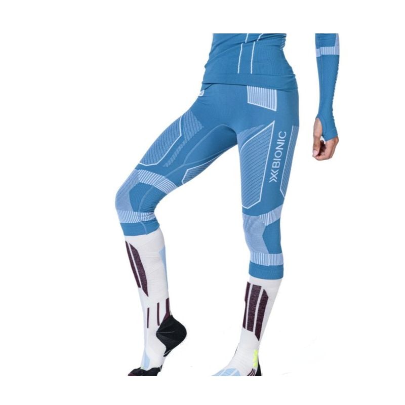 Bas technique ski race X-BIONIC ENERGY ACCUMULATOR LIGHT PANTS 3/4 (MINERAL BLUE/ARCTIC WHITE) Femme