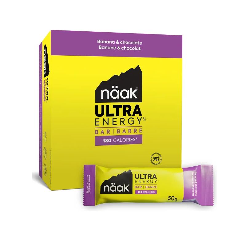 Förpackning med energibar Naak Banana &amp Chocolate - Ultra Energy Bar (12 x 50 g)