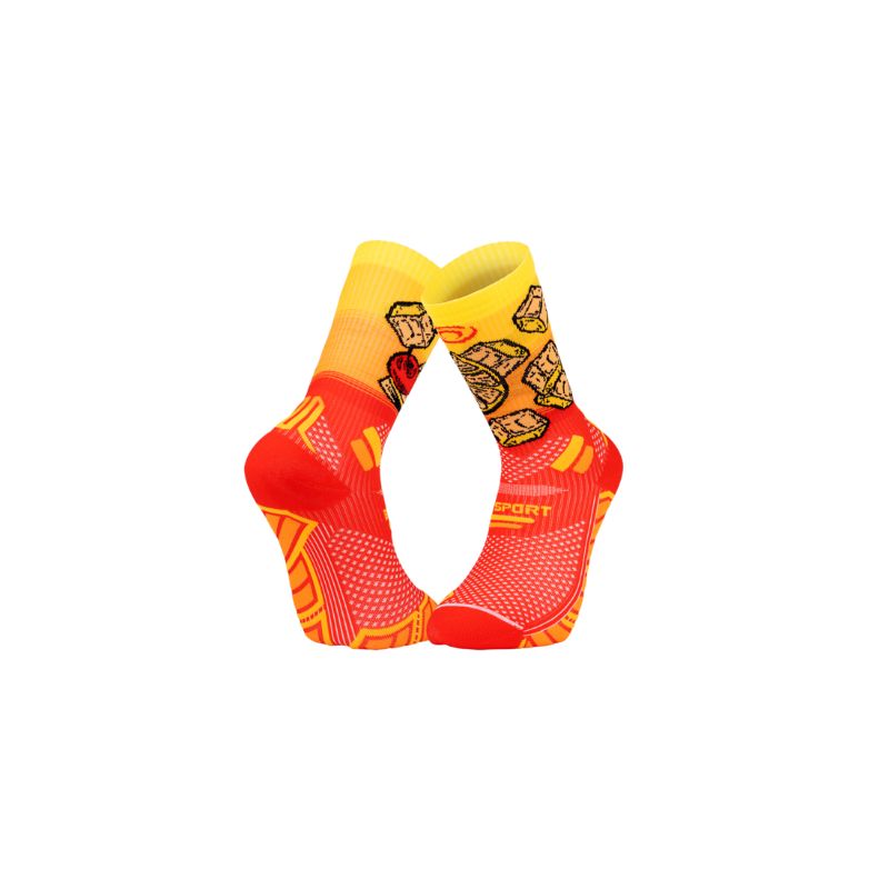 Chaussettes de trail BV SPORT SOCQUETTE TRAIL ULTRA.2 COLLECTOR "NUTRI" TEQUILA SUNRISE (ORANGE/JAUNE)