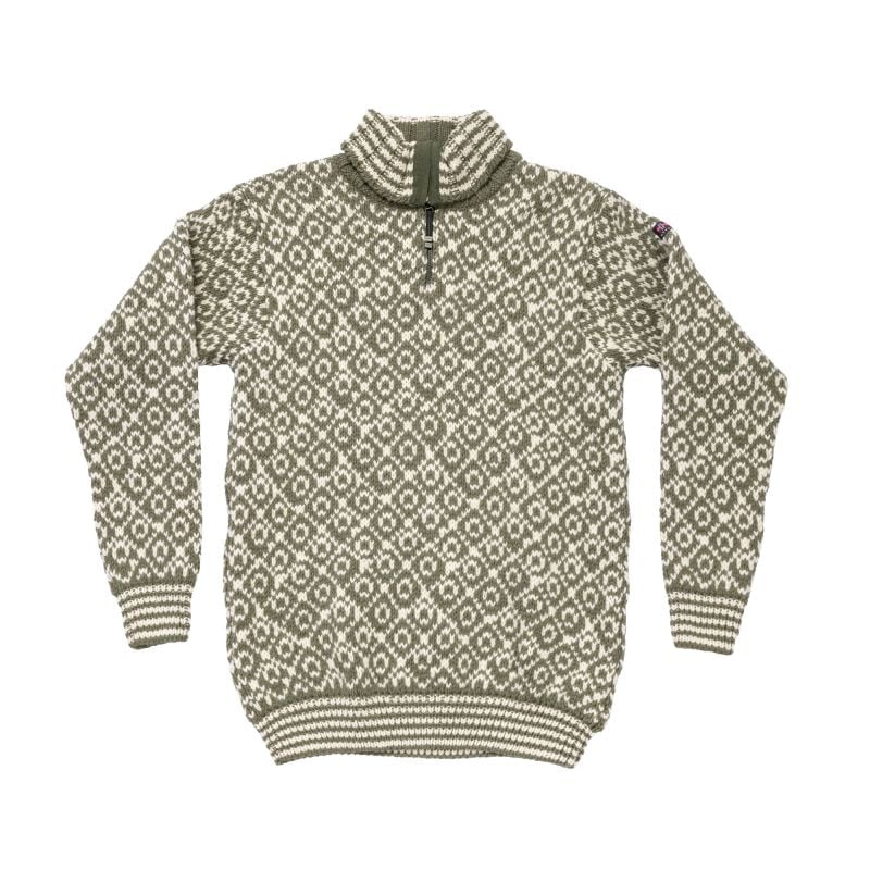 SVALBARD WOOL ZIP NECK GENSER (OLIV/OFFWHITE)