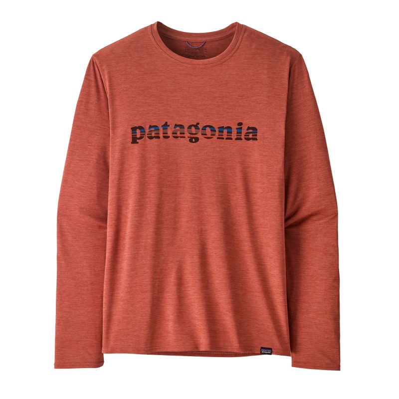 Maglietta a maniche lunghe Patagonia M's L/S Cap Cool Daily Graphic Shirt ('73 Text Logo: Potters Red X-Dye) Uomo
