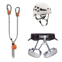 PETZL EASHOOK VIA FERRATA KIT Via ferrata kit consisting of a SCORPIO EASHOOK lanyard, a CORAX harness, and a BOREO helmet