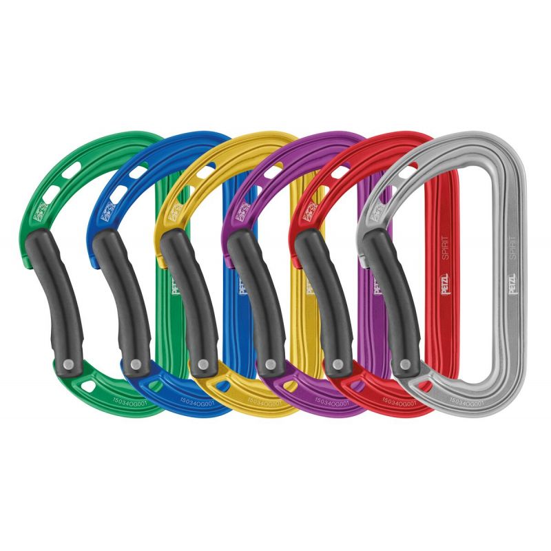 Mousquetons PETZL Pack van 6 SPIRIT gebogen mousquetons (Blauw/Grijs/Paars/Groen/Rood/Geel)