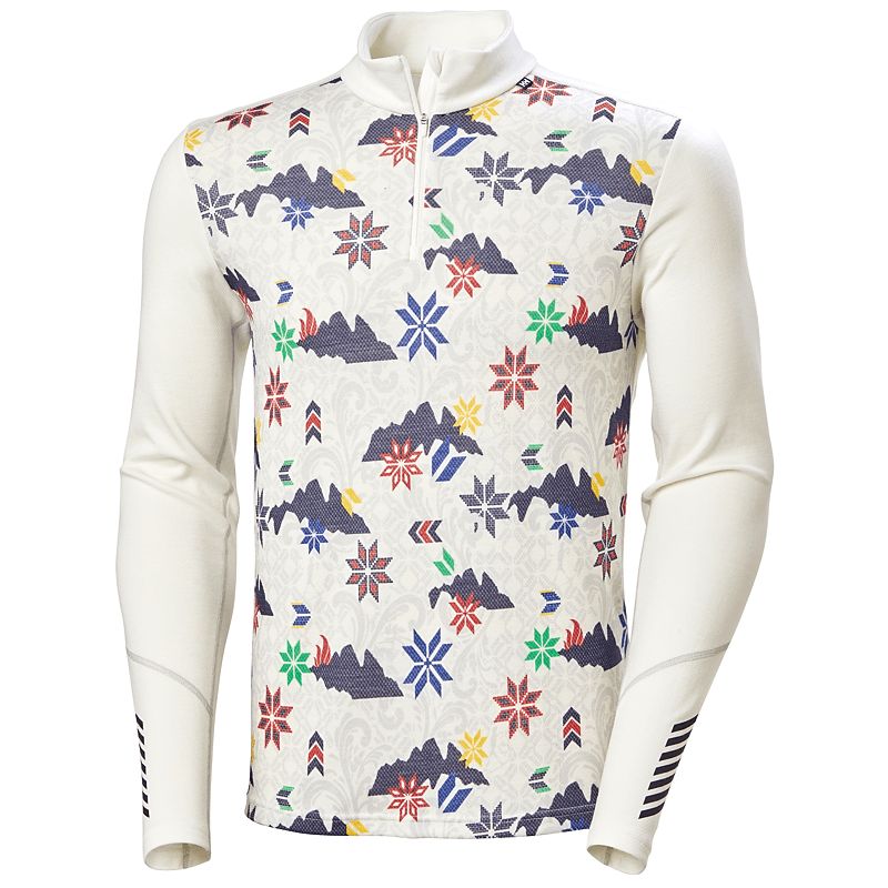 Capa base Helly Hansen LIFA MERINO MIDWEIGHT 1/2 ZIP (OFF WHITE CORTINA AOP)
