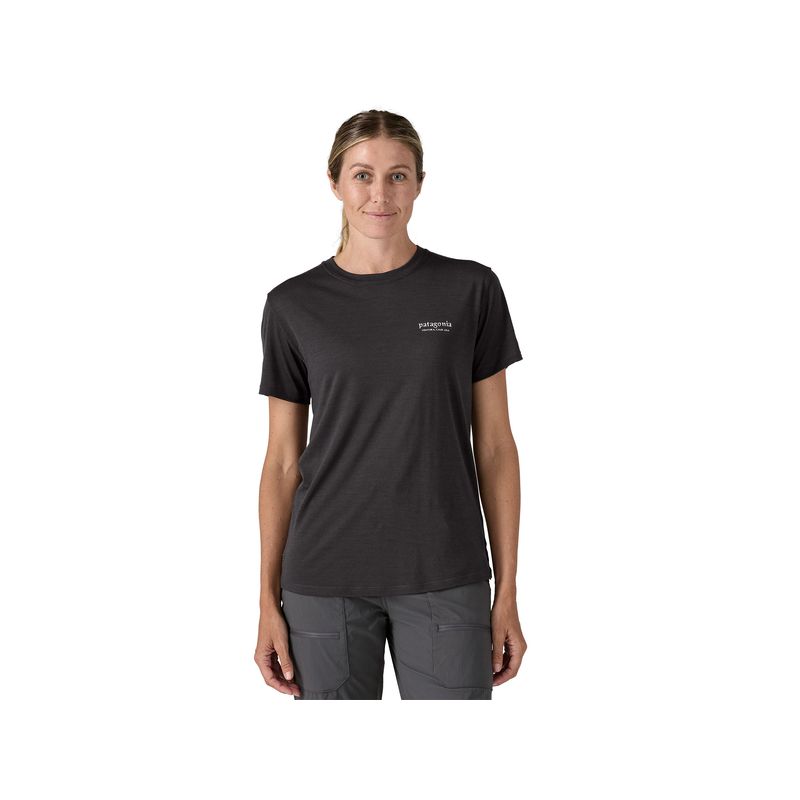 Tekninen T-paita Patagonia W's Cap Cool Merino Blend Graphic Shirt (Heritage Header: Black) Naisille